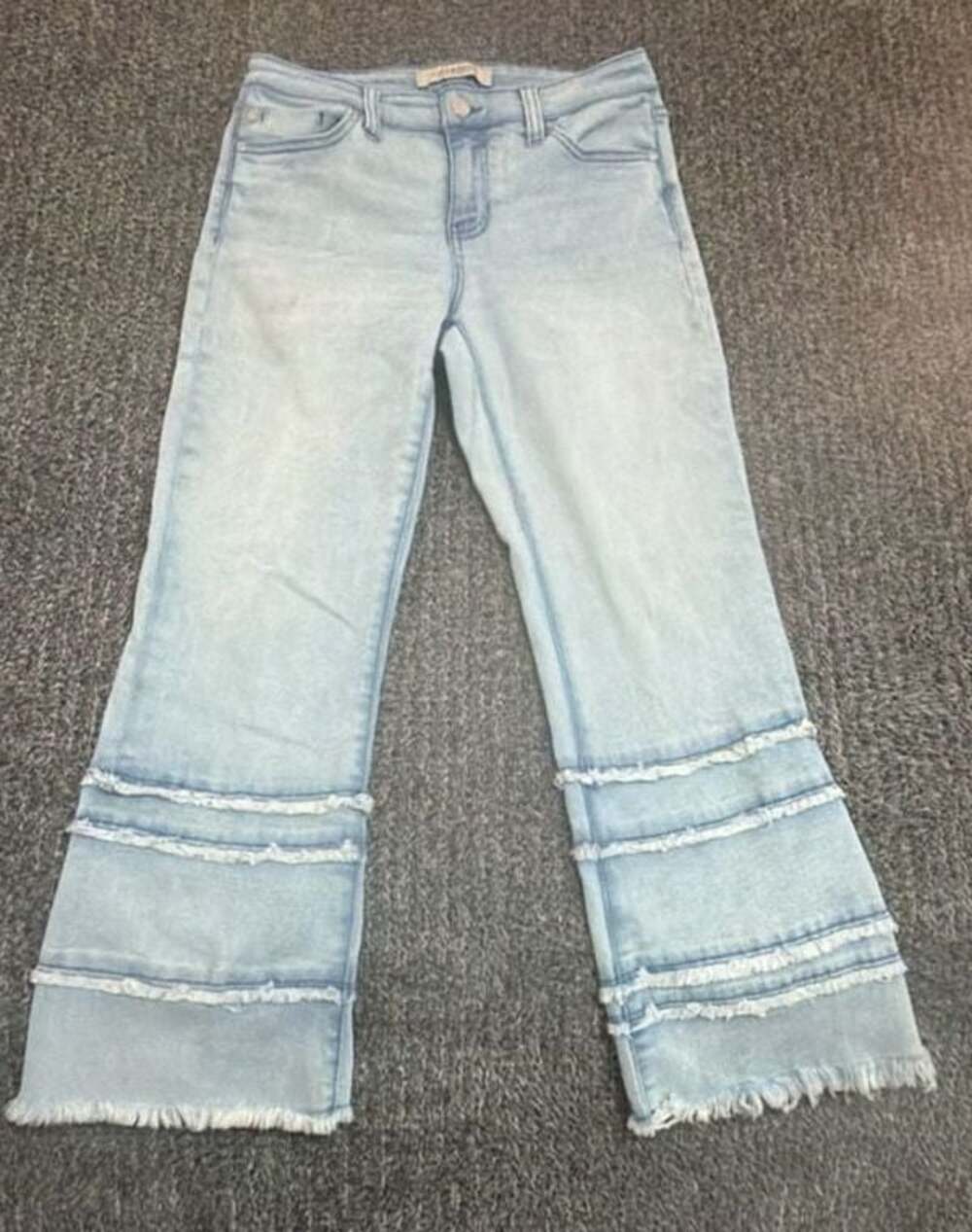 Liverpool Los Angeles Hannah Cropped Flare Jeans with Frayed Layered Hem Size 6/